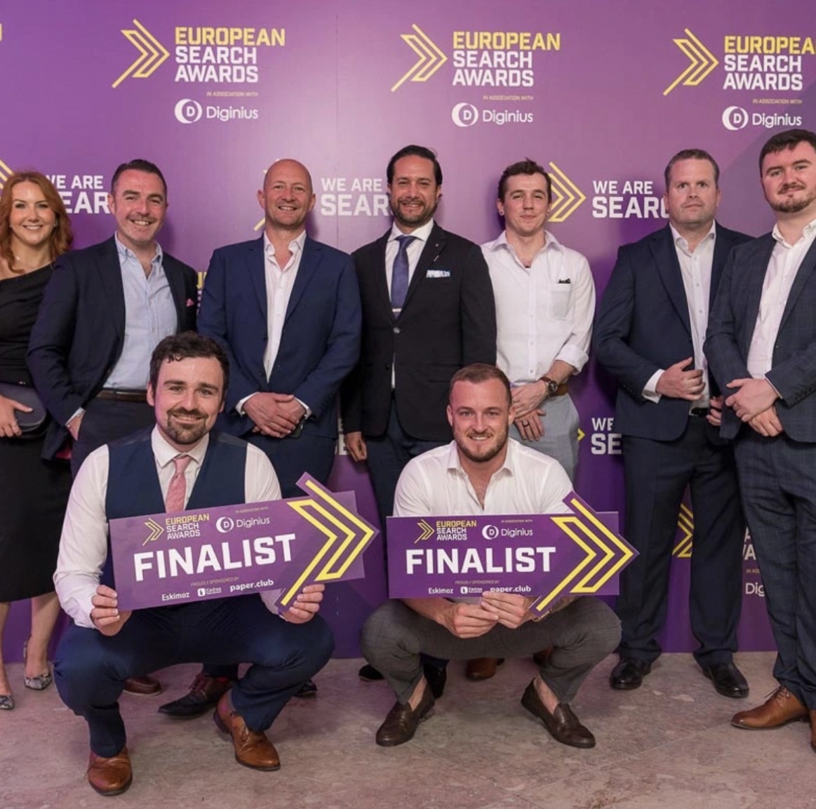 The Altitude Internet Group team at the European Search Awards holding Finalist boards